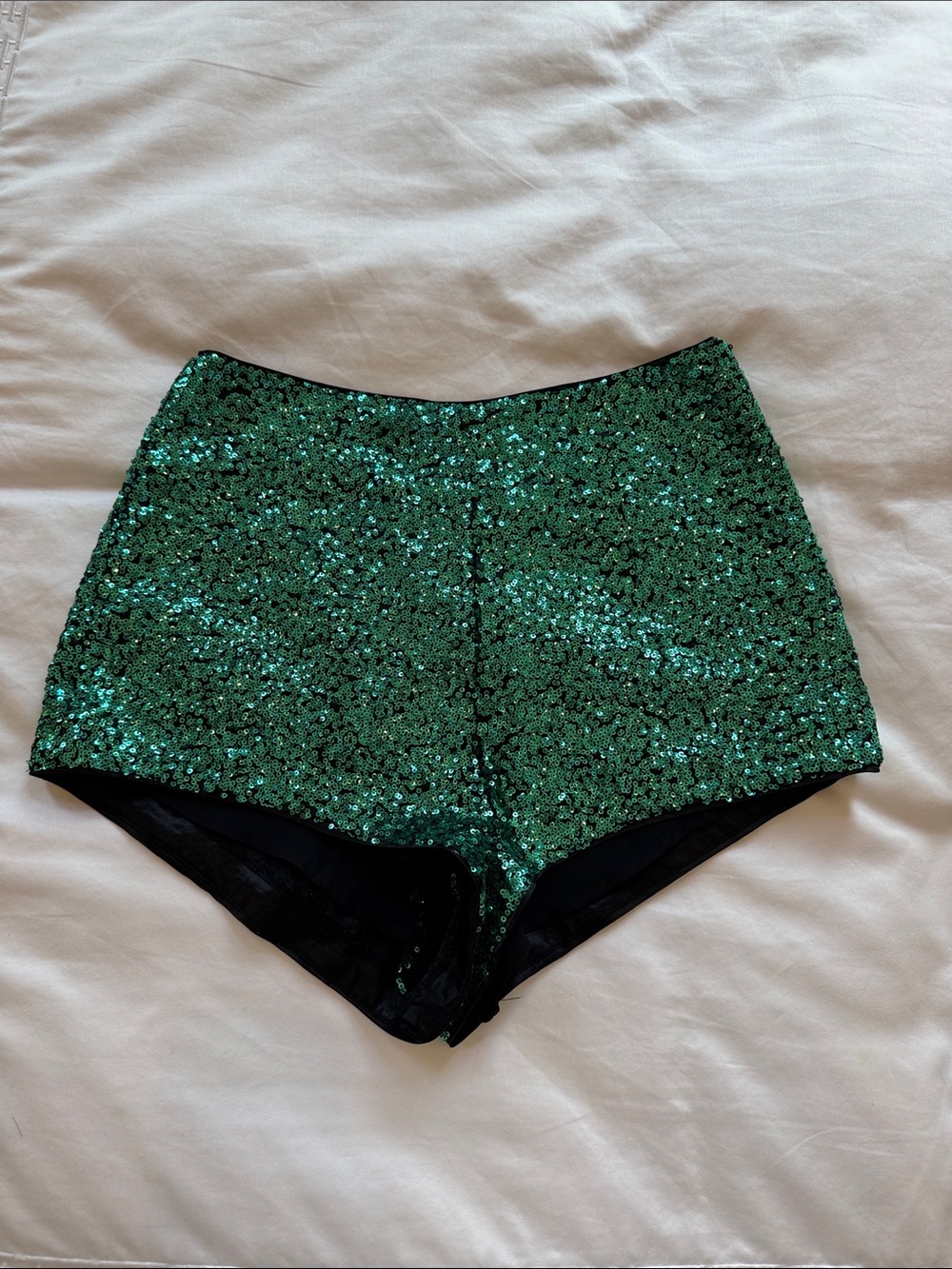 H&M Green Sequin High-Waist Shorts